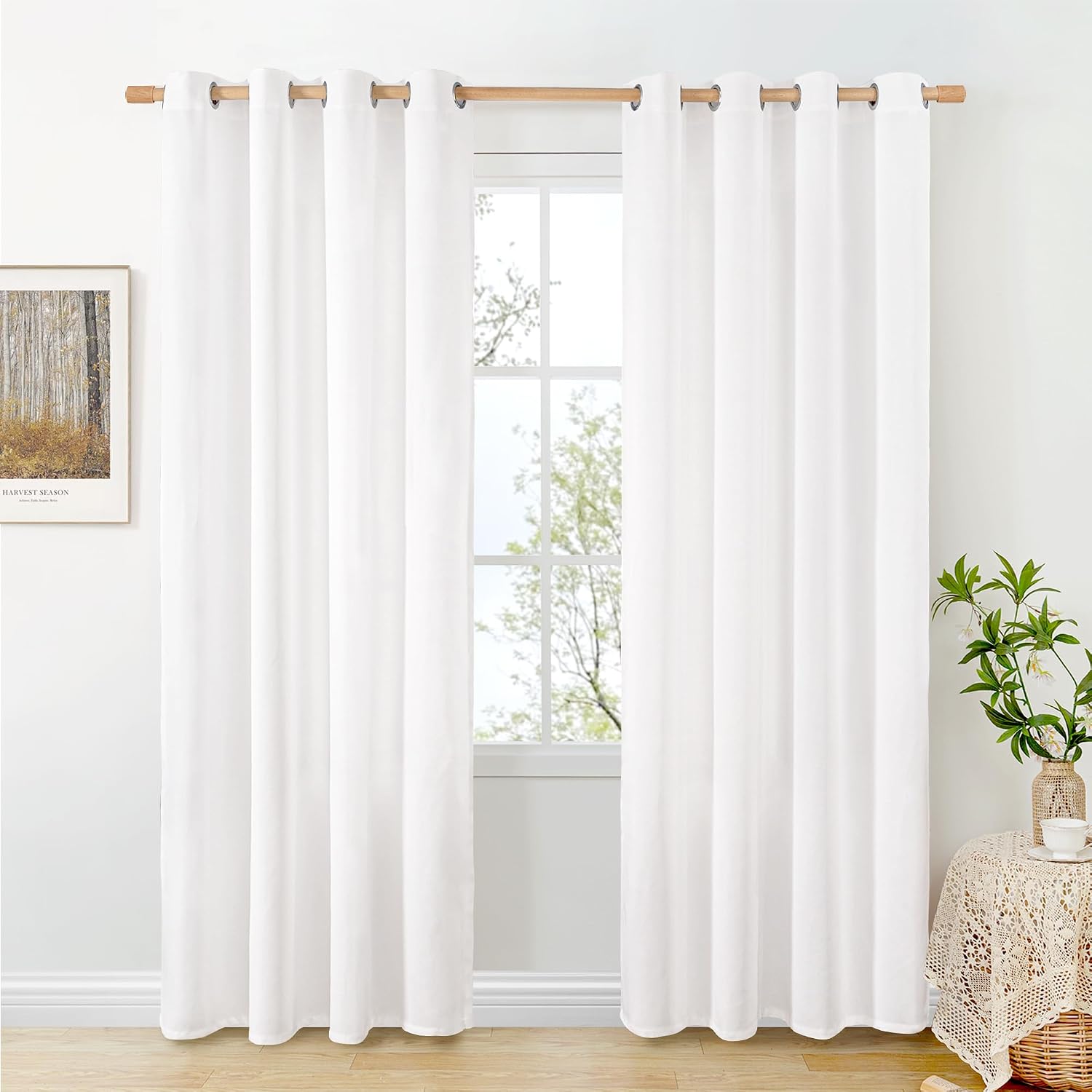 Thick White Linen Curtains | Metal Ring Eyelet Style | Suitable for Living Room, Bedroom, and Dining Room