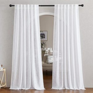 White Linen Sheer Curtains, Suitable for Sliding Doors and Living Rooms