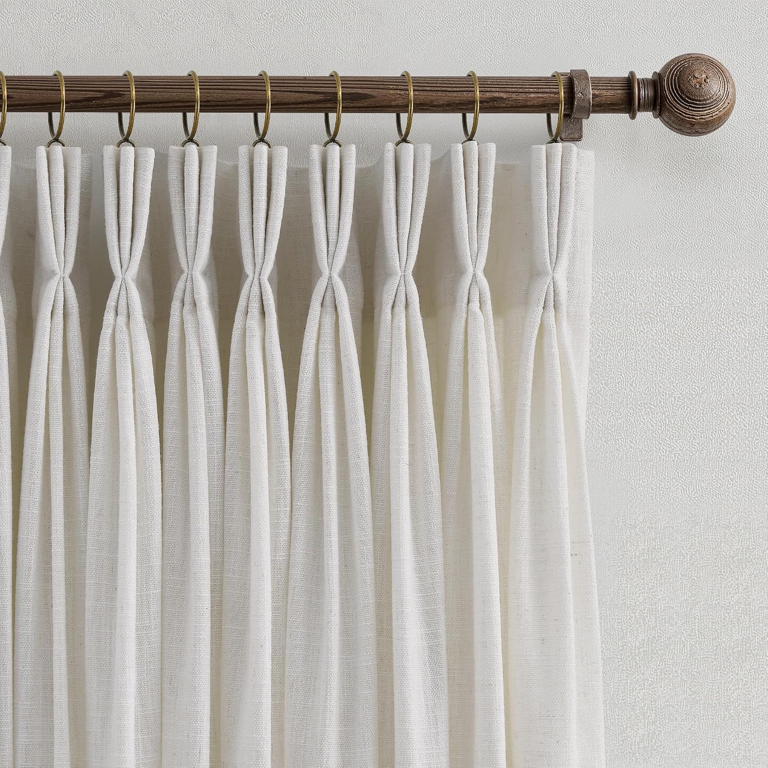 Cream-colored Memory Pleated Linen Curtains | Three-Pleat Construction | Light-Glowing Modern Home Decor
